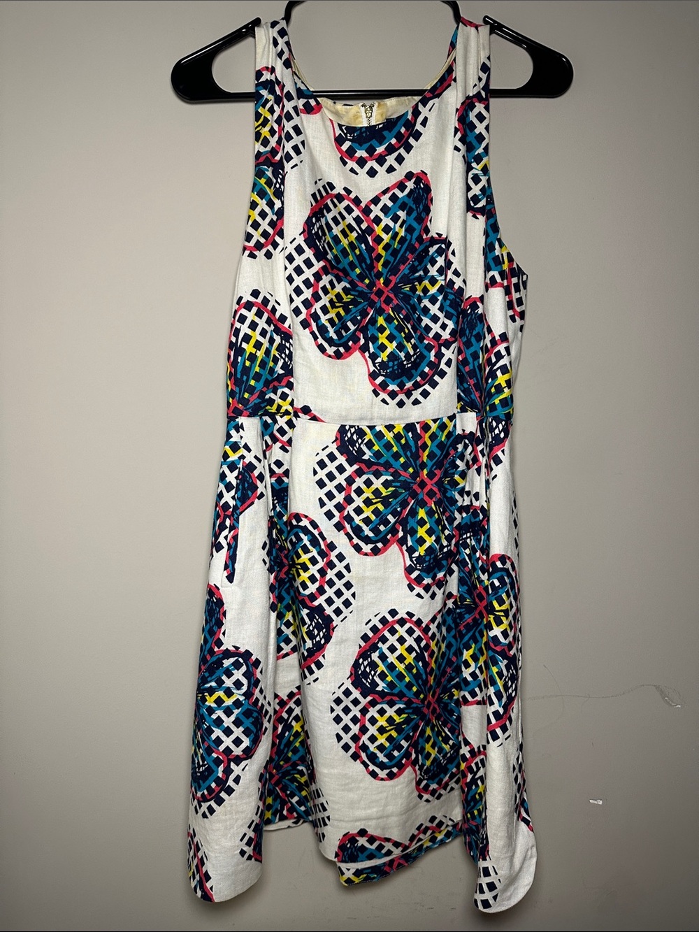 Kaari Blue White linen multicolor Floral Lattice tank top Dress